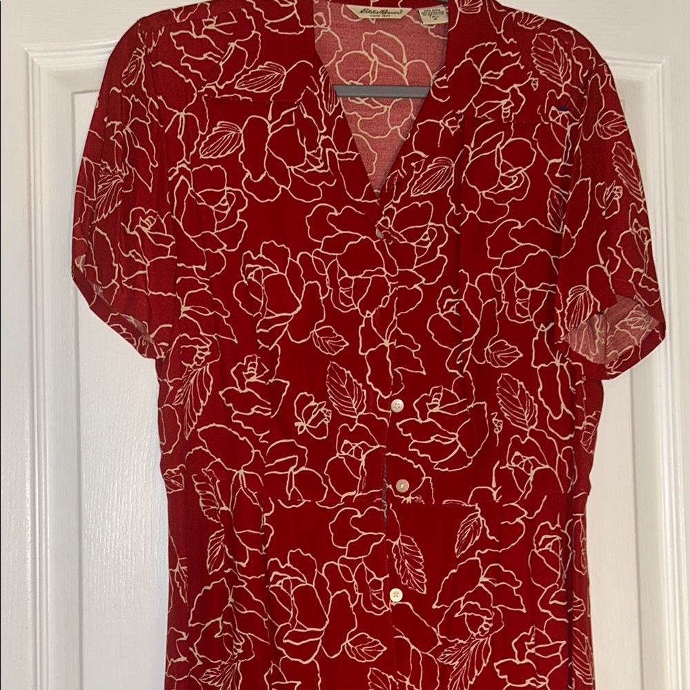 Eddie Bauer Red Button Down Dress with Notched Collar